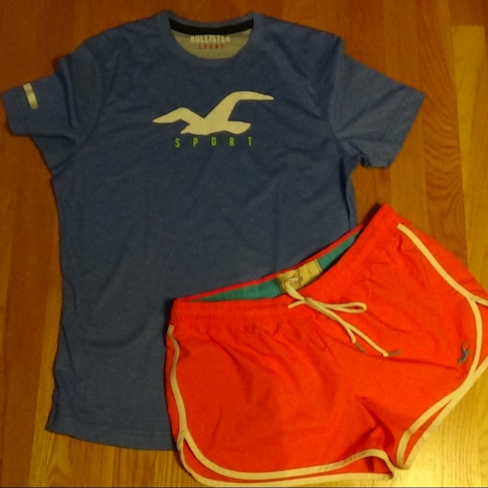 NWOT Hollister Sport Blue Tee & Orange Short Set L